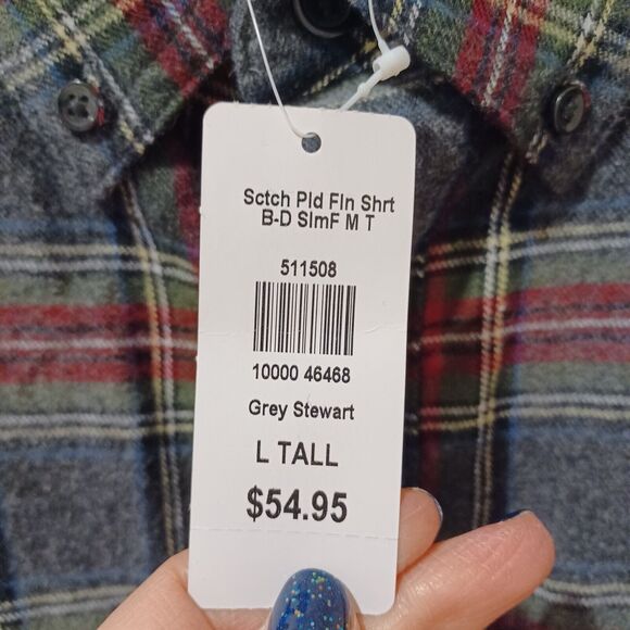 NWT LL Bean Scotch Plaid Flannel Shirt Mens L Tall Slim Fit Button Up Gray - Picture 3 of 8